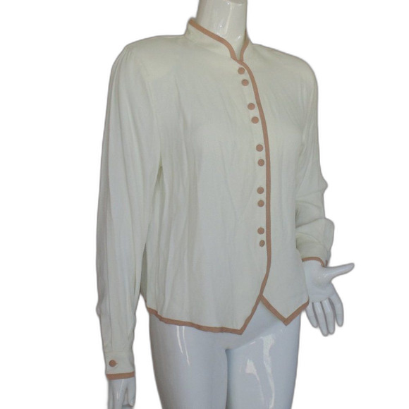 BEDFORD FAIR Shirt-jacket, L, Off-white/Camel trim, Buttons, Long sleeve - Picture 2 of 12